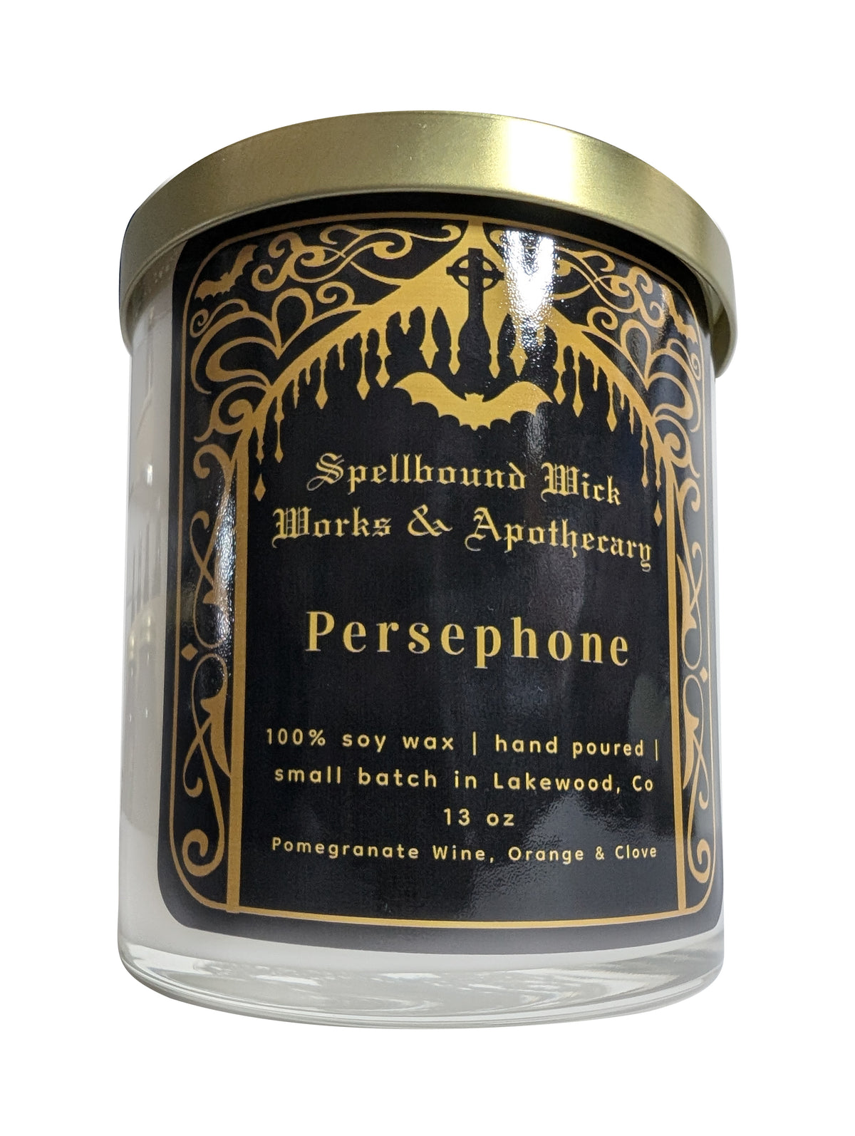 The Persephone Goddess Candle on a plain grey background
