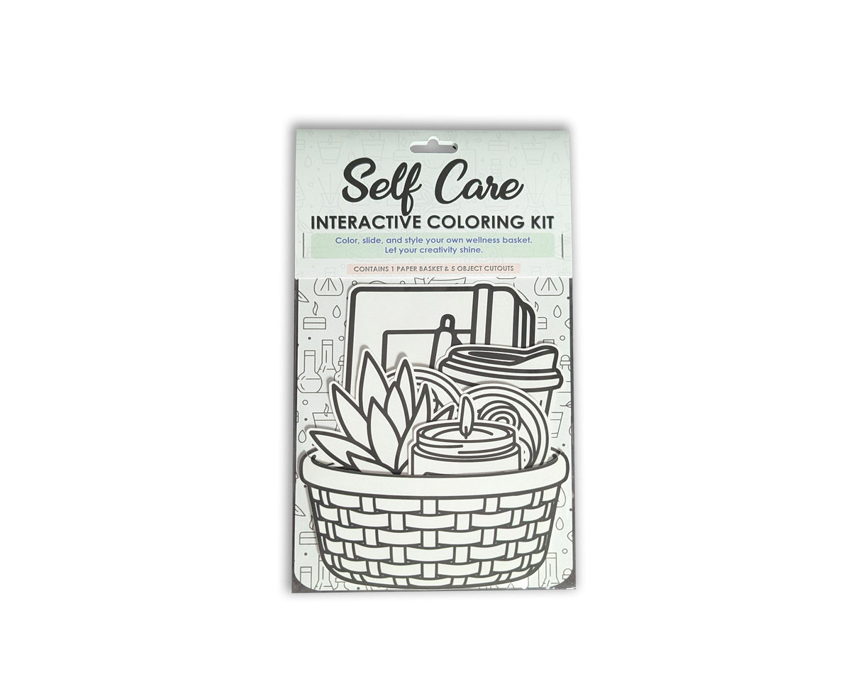 Single Self Care interactive coloring kit in its packaging on a white background.
