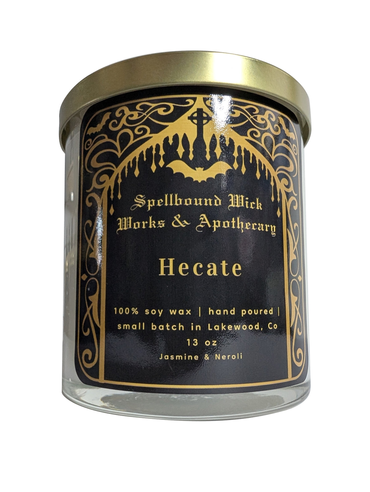 The Hecate Goddess Candle on a plain grey background