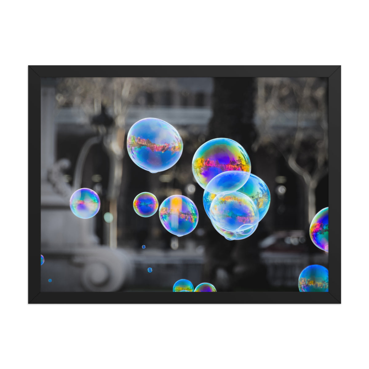 Bubbles of Barcelona framed luster print by iain, another size shown in a black frame