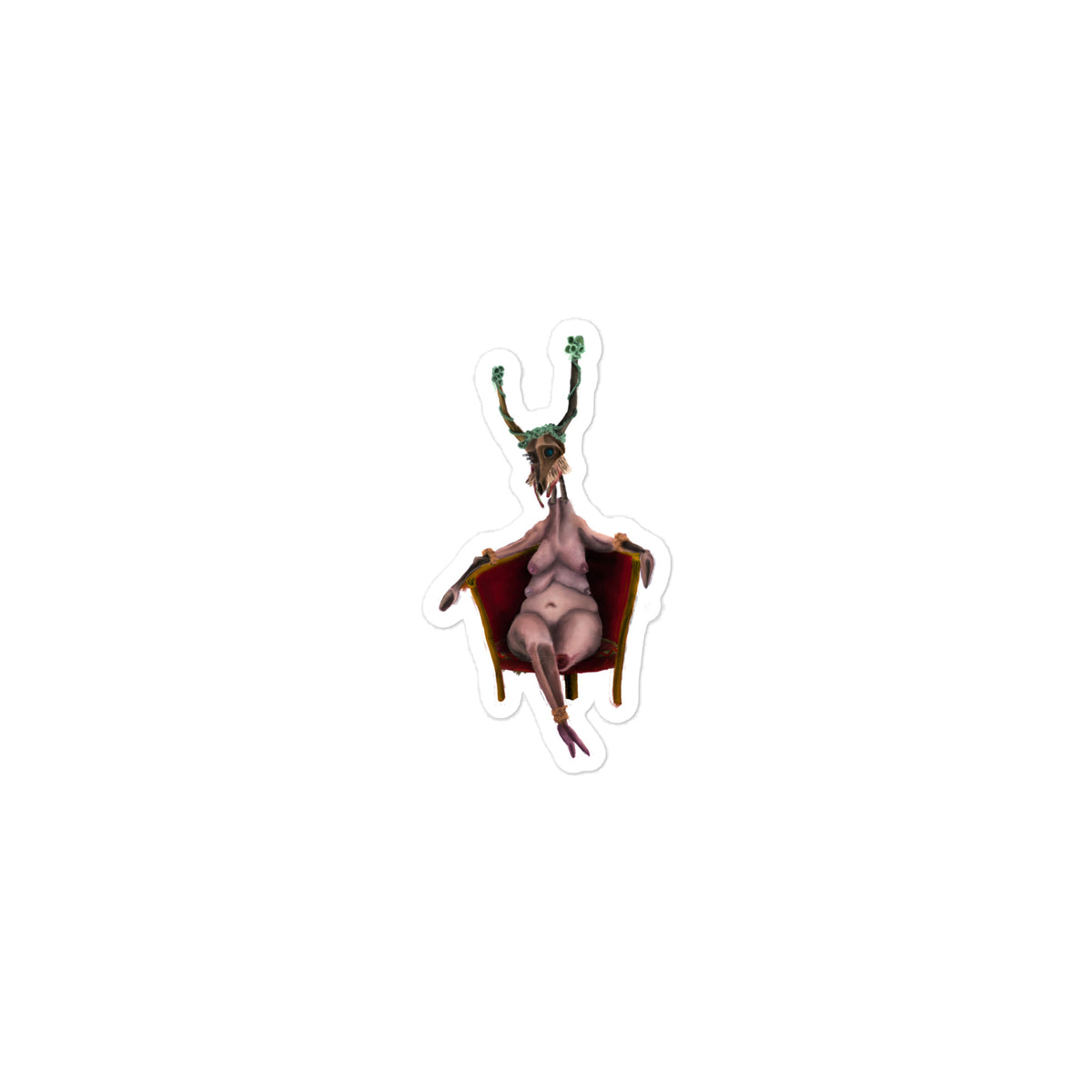 Isolated die-cut vinyl sticker of the seated deer creature shown on a neutral background.