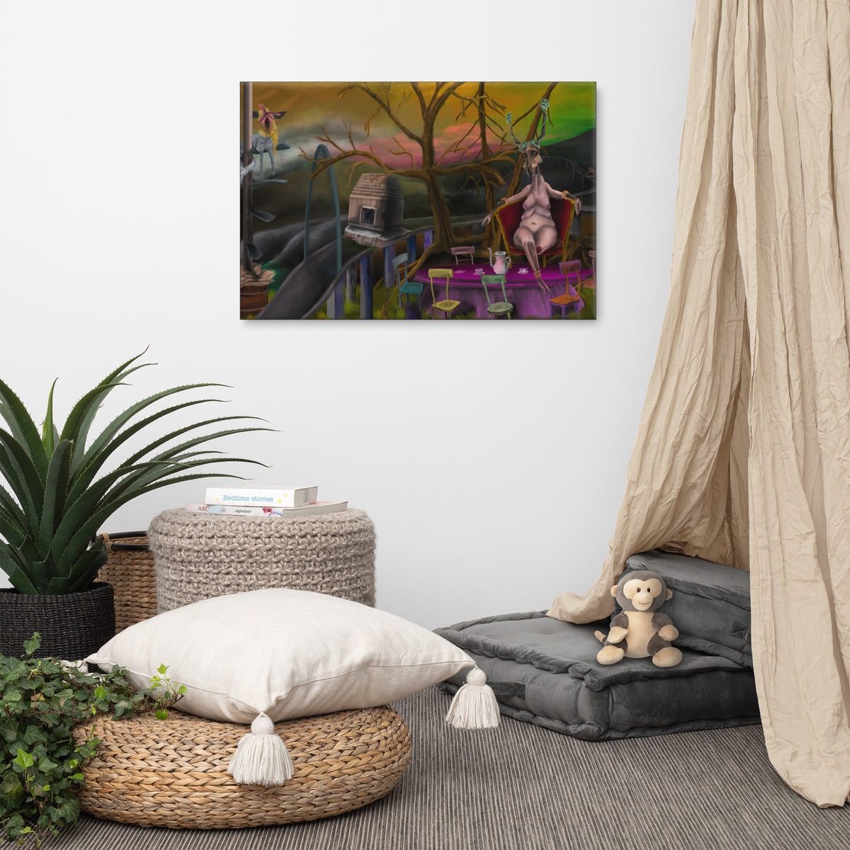 Deer Dra’s Picnic canvas print shown straight on against a plain background