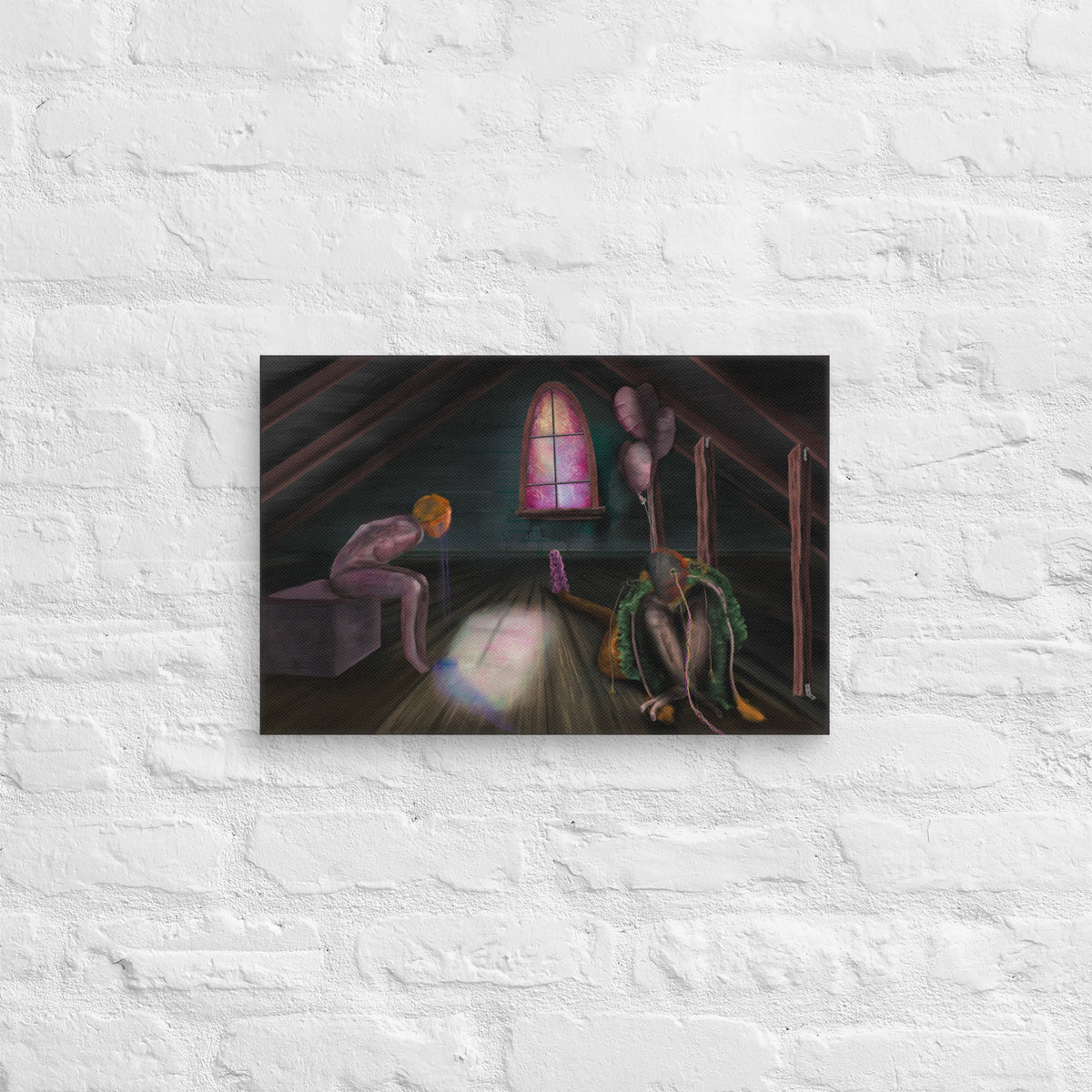 Feral Stuart canvas print by Fish hanging on a white brick wall