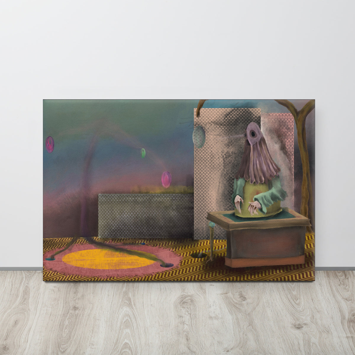 The Daemon of the Void canvas print by Fish hanging on a pale wall above a light wood floor
