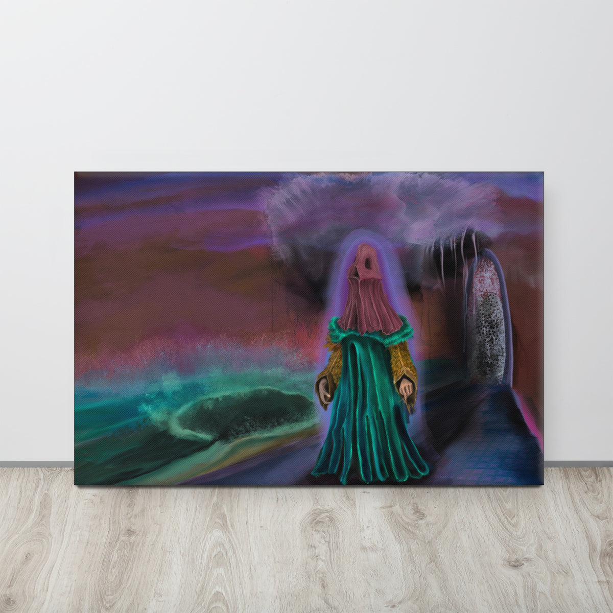 The Keeper Screams canvas print by Fish hanging on a pale wall above a light wood floor