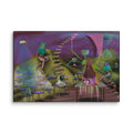 The Keeper's Time-Share canvas print by Fish shown at an angle against white brick so the solid wrapped edge of the canvas is visible