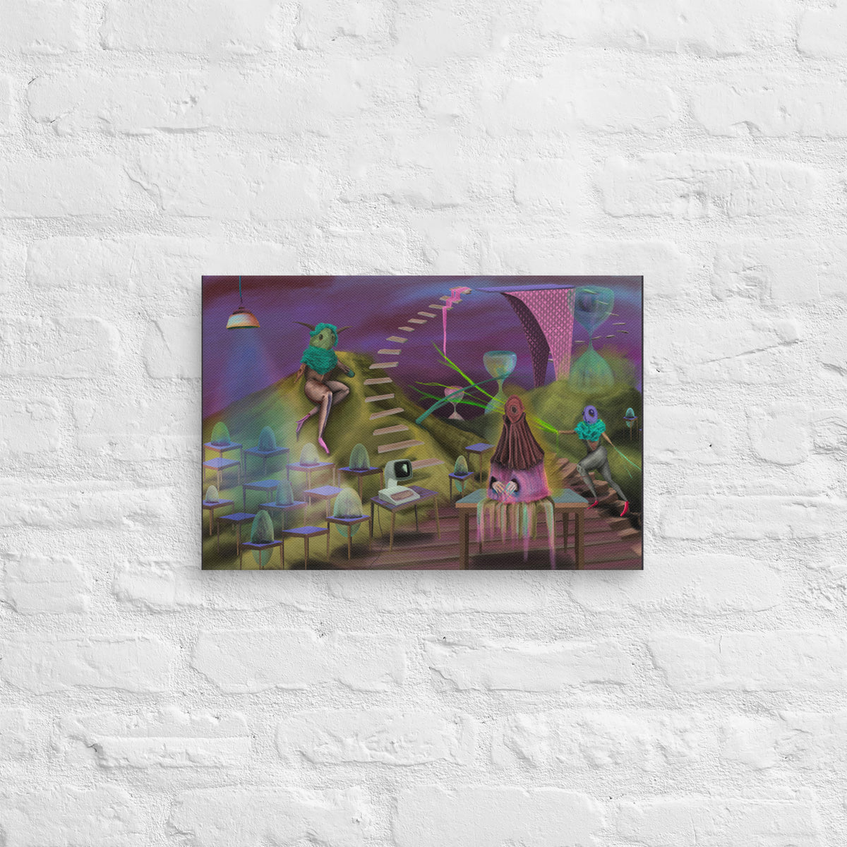 The Keeper's Time-Share canvas print by Fish hanging on a white brick wall