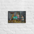 The Sitting Room canvas print by Fish hanging on a white brick wall