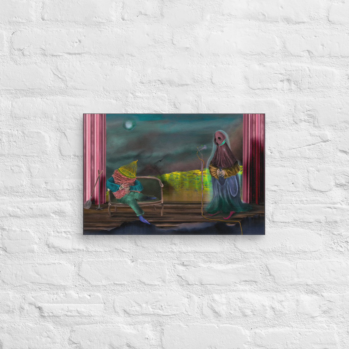 The Void Keeper Tours canvas print by Fish hanging on a white brick wall