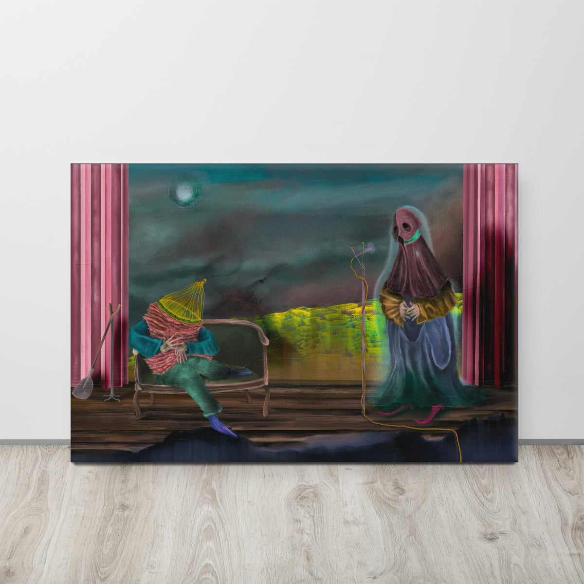 The Void Keeper Tours canvas print by Fish hanging on a pale wall above a light wood floor