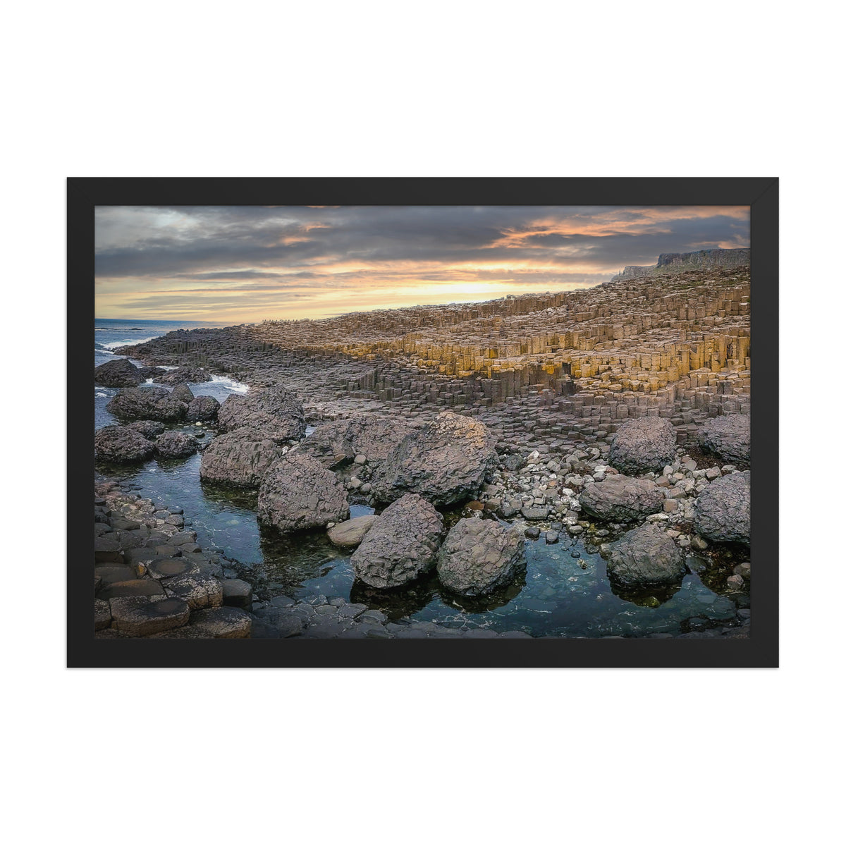 Giant's Causeway, Northern Ireland framed luster print by iain, larger size shown in a black frame