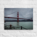 Golden Gate Bridge, San Francisco thin canvas print by Iain Camacho, canvas hanging on a white brick wall