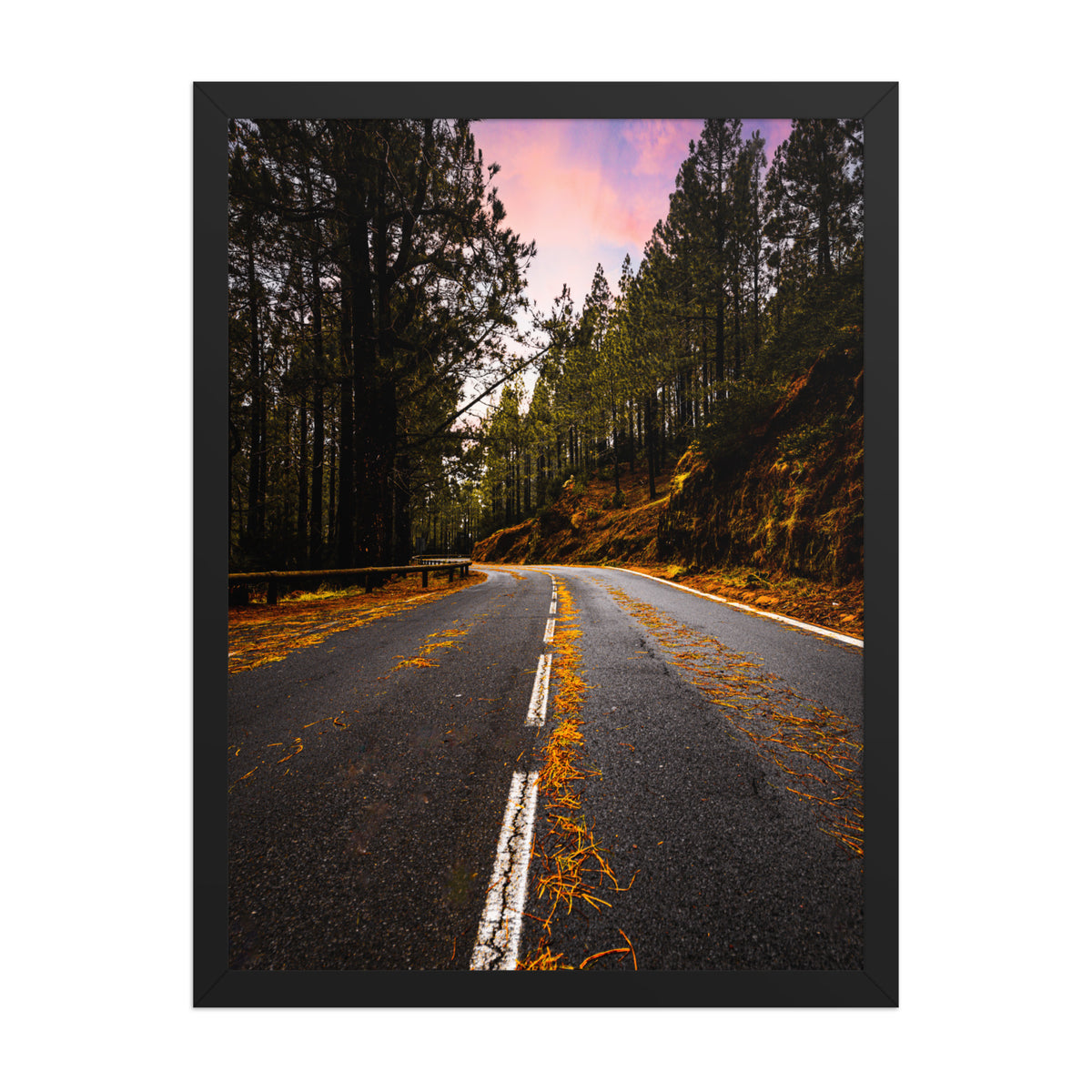 Mountain Road framed luster print by iain, larger size shown in a black frame