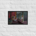 The Keeper Recruits framed luster print hanging alone on a white brick wall
