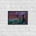 The Keeper Screams framed luster print hanging alone on a white brick wall