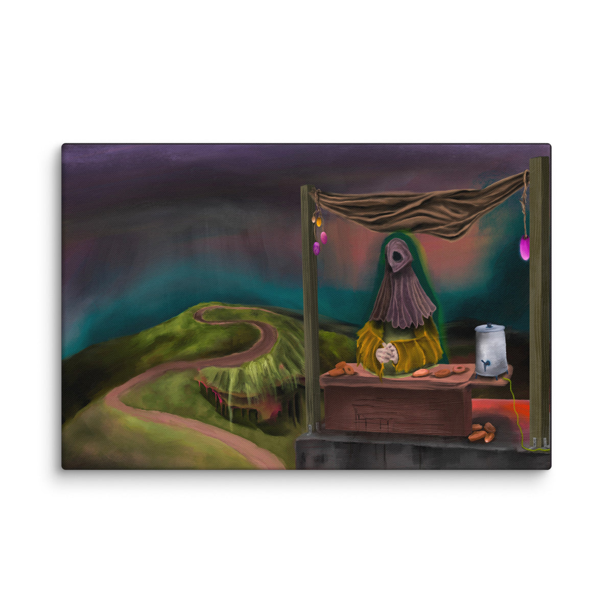 The Void Has Snacks canvas print shown at an angle so the wrapped edge is visible