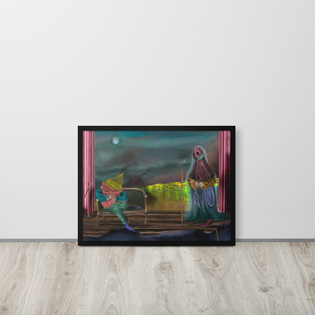 The Void Keeper Tours framed luster print hanging on a white wall above a light wood floor