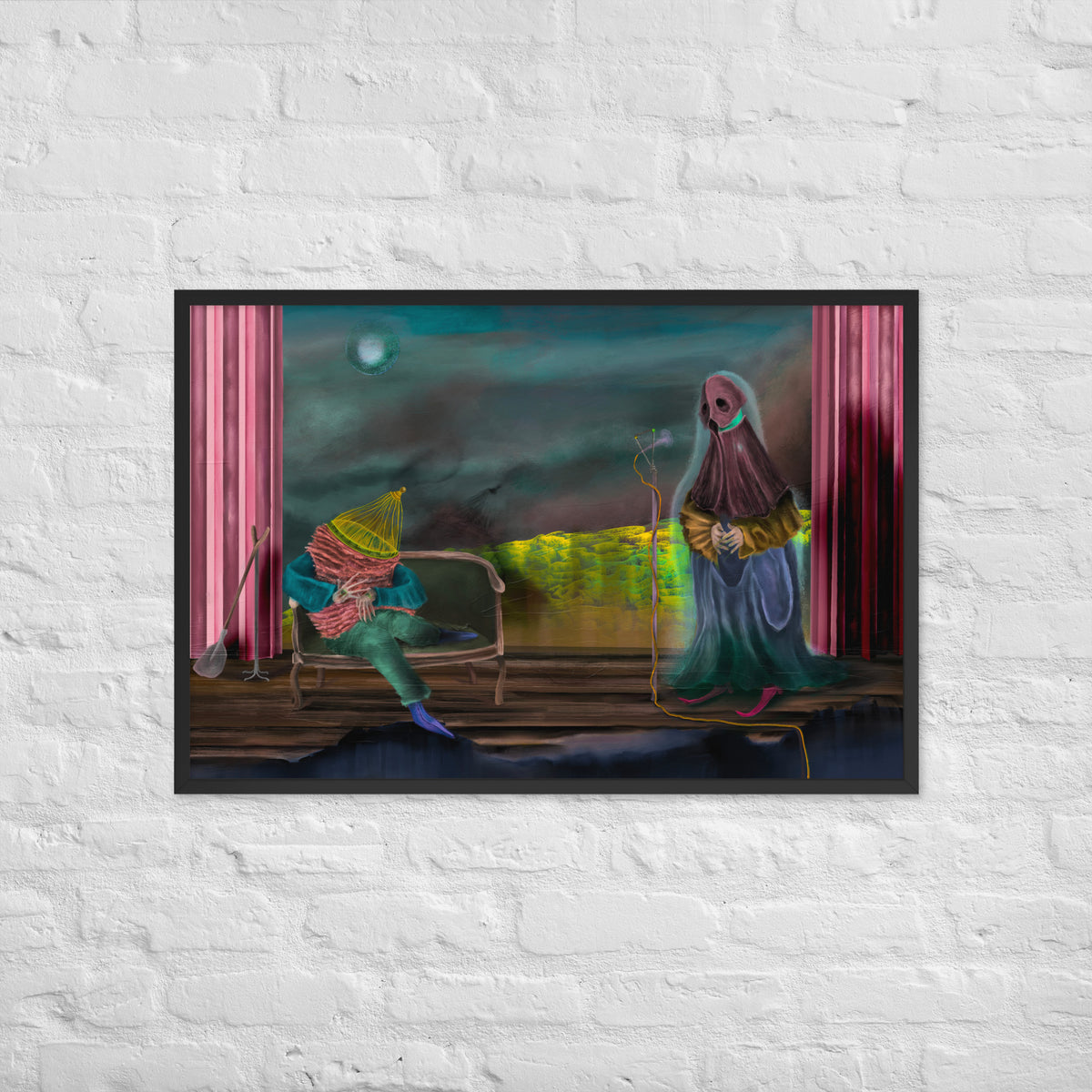 The Void Keeper Tours framed luster print hanging on a dark gray wall