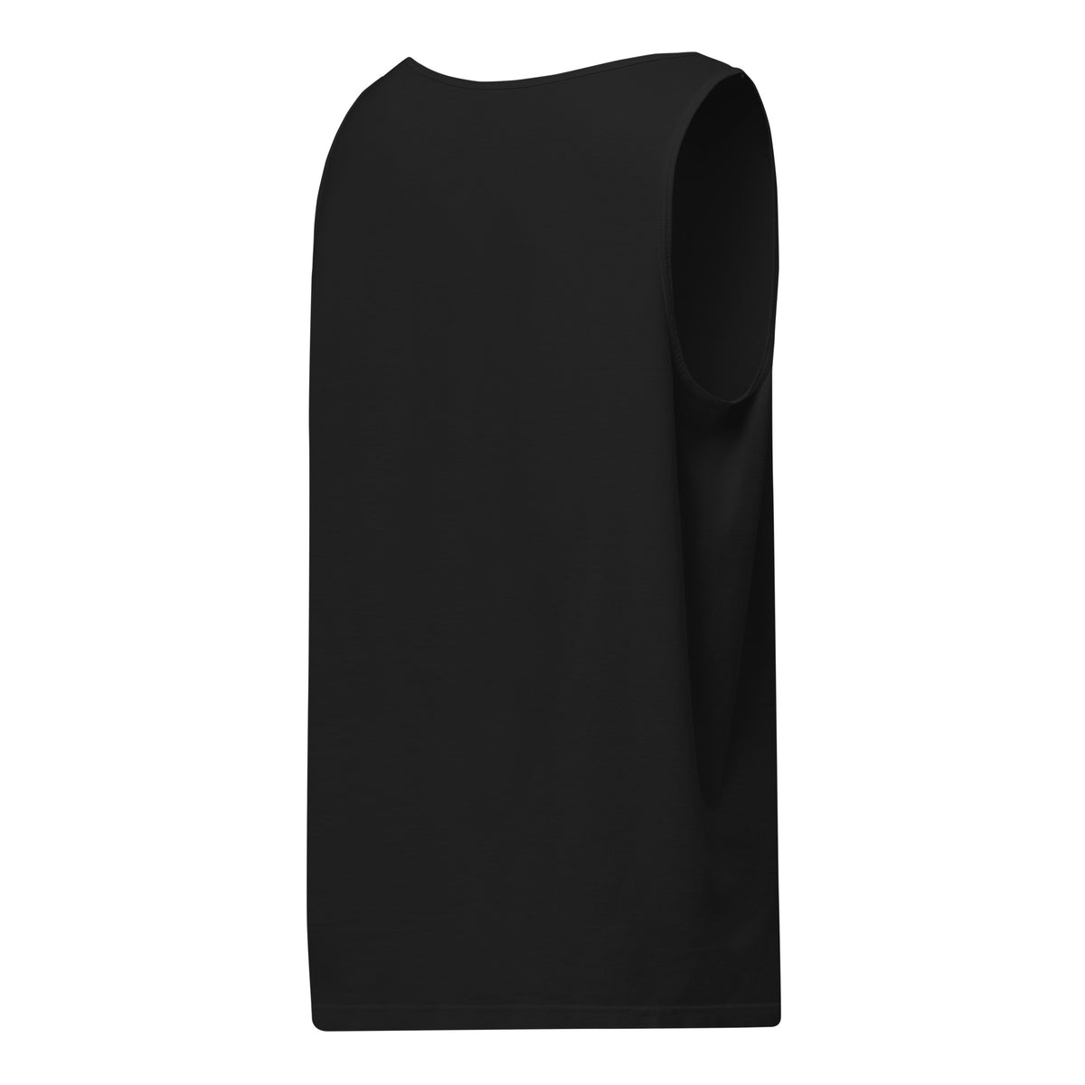 We Built This Business On Adderall tank top in black, angled back view showing the shoulder and the tubular side with no seam