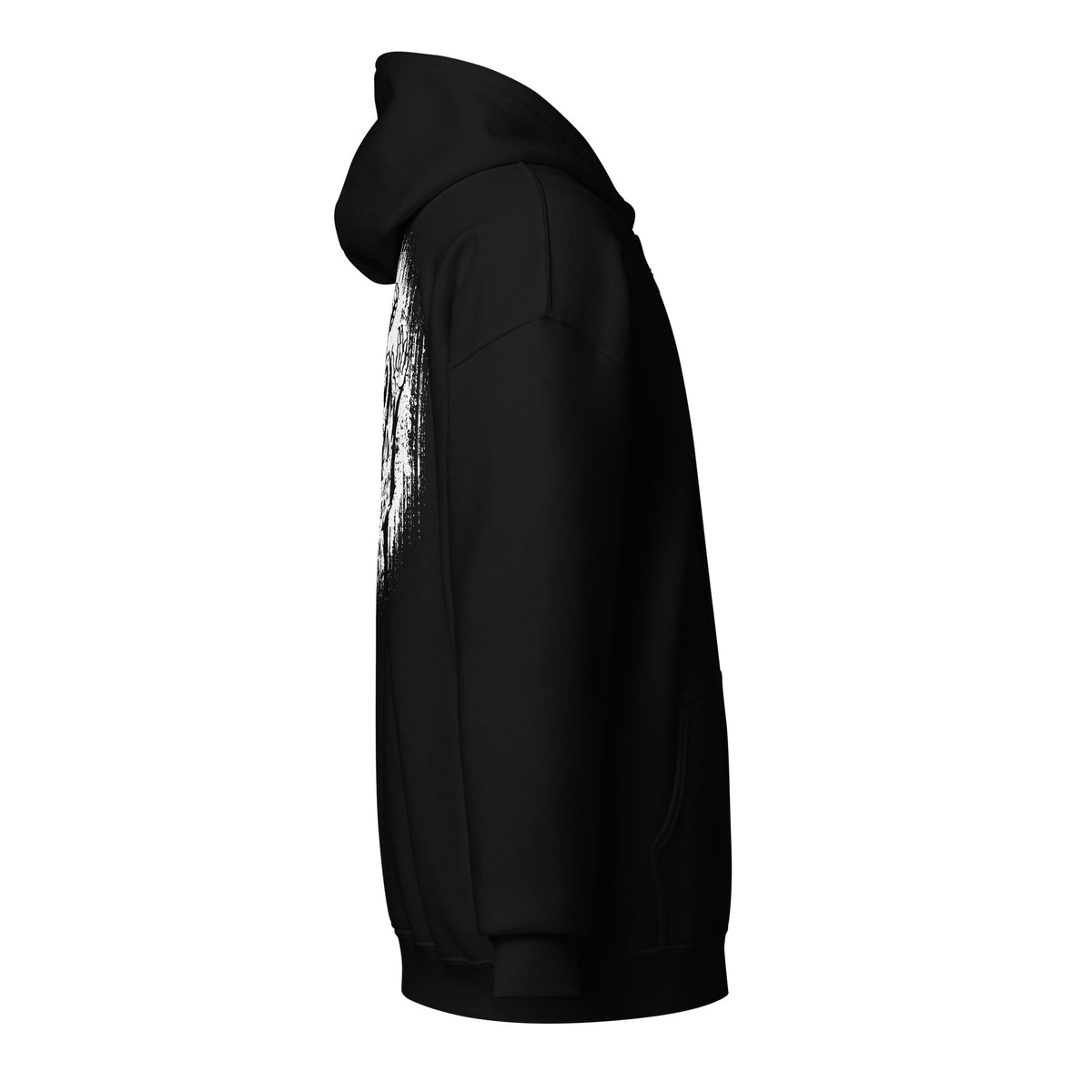 Cornelius Baphomet zip hoodie in black, right side view, with the edge of the back print showing past the sleeve